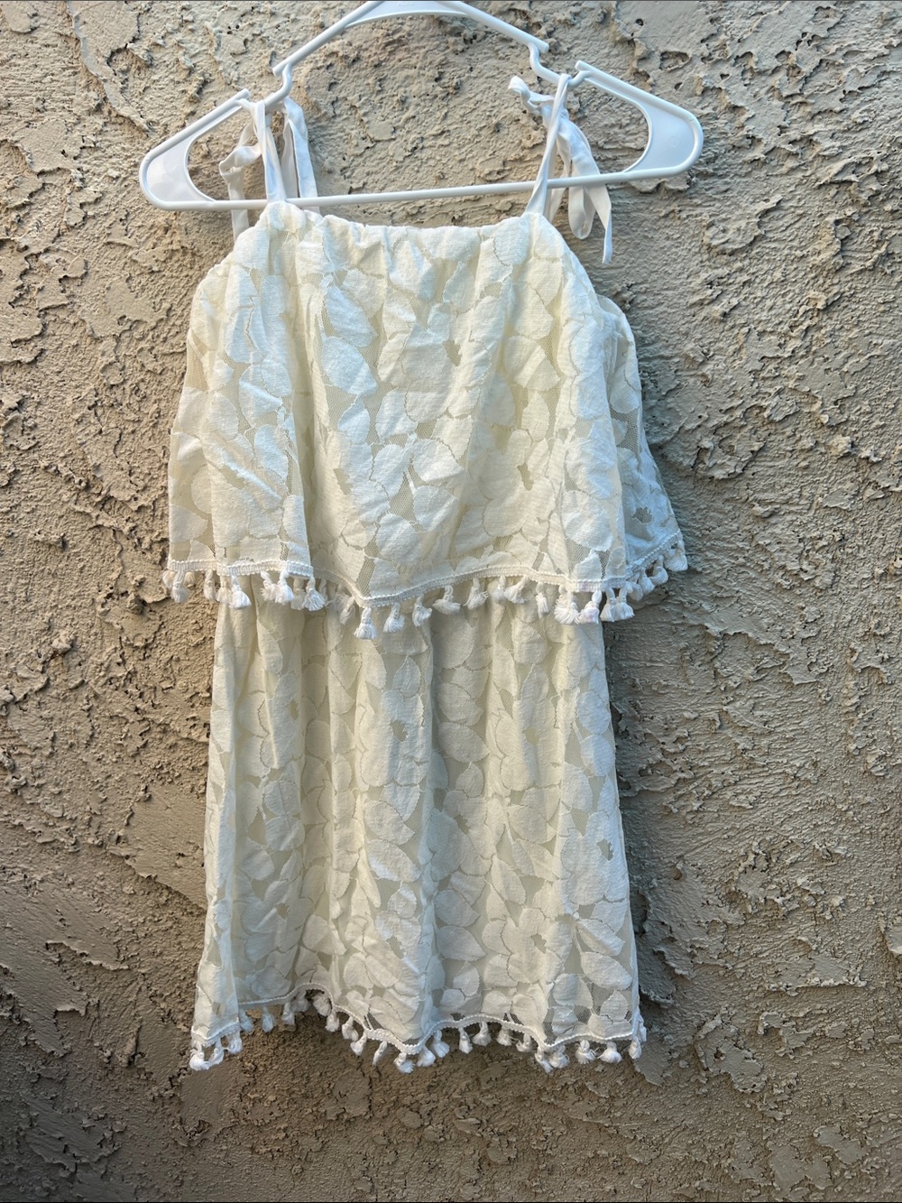 Xhilaration White Lace Mini Dress with Pom Trim
